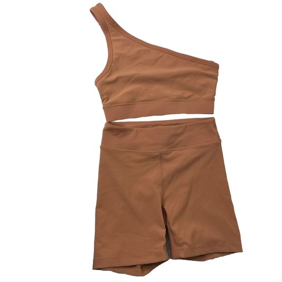 L*Space Session Ribbed Shorts &One Shoulder Sports Bra Multicolor Wicking XS/S - Picture 1 of 12